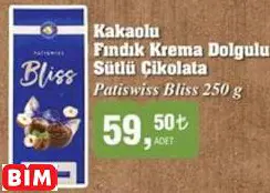 PATİSWİSS BLİSS KAKAOLU FINDIK KREMA DOLGULU SÜTLÜ ÇİKOLATA